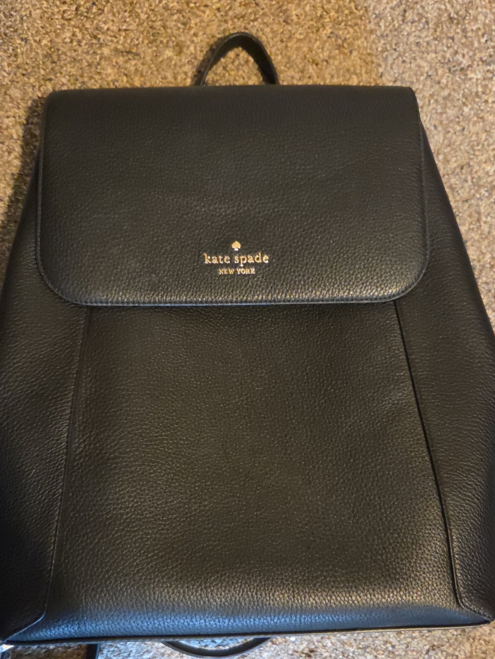 kate spade black leather flap backpack
